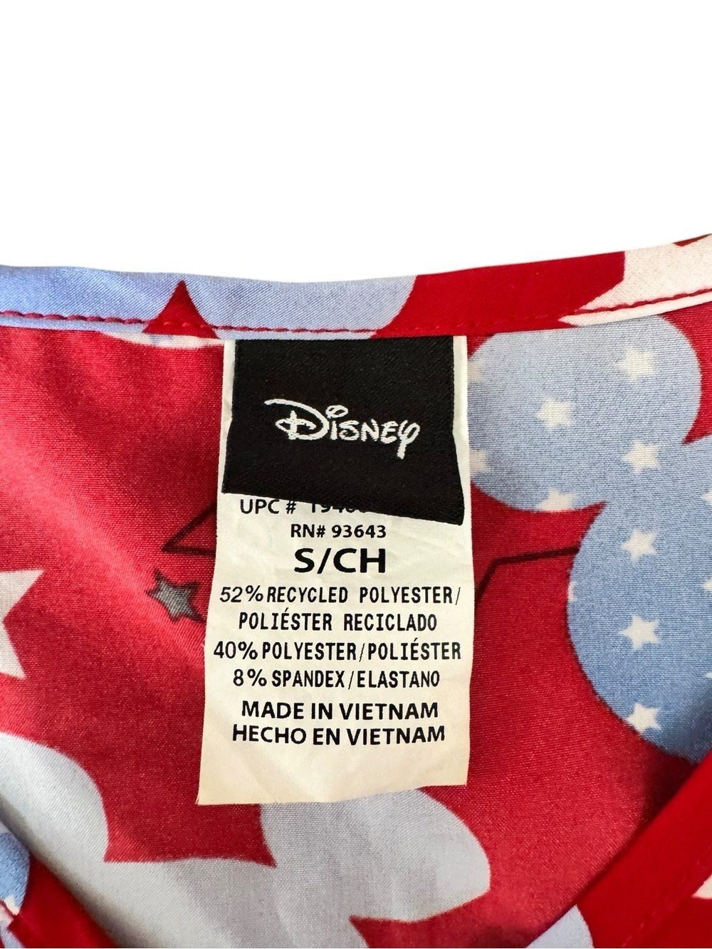 Disney Mickey Americana Patriotic Scrub Top S Red Stars USA Disneycore BB34 - Picture 5 of 6